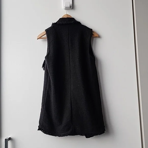 Club Monaco Tweed Fringe Open Collar Long Vest Jacket - Picture 7 of 7